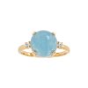 Sterling Silver Milky Aquamarine and White Topaz Ring Over 18K Yellow Gold Plated
