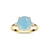 Sterling Silver Milky Aquamarine and White Topaz Ring Over 18K Yellow Gold Plated