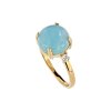 Sterling Silver Milky Aquamarine and White Topaz Ring Over 18K Yellow Gold Plated