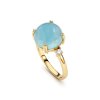 Sterling Silver Milky Aquamarine and White Topaz Ring Over 18K Yellow Gold Plated