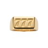 Sterling Silver Lucky Number Signet Ring Over 18K Yellow Gold Plated