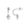 Sterling Silver Synthetic White Opal Heart Dangle Earrings