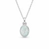 Sterling Silver Synthetic White Opal Oval Pendant With Chain 18 Inches