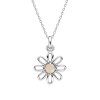Sterling Silver Synthetic White Opal Flower Pendant With Chain 18 Inches