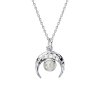 Synthetic Opal 925 Sterling Silver Vintage Crescent Moon Boho Pendant Necklace