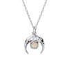 Synthetic Opal 925 Sterling Silver Vintage Crescent Moon Boho Pendant Necklace