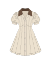 TYT-Puff Sleeve Contrast Collar Dress-Cream