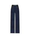 TYT-Contrast Pocket Flared Jeans-Dark Blue