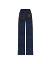 TYT-Contrast Pocket Flared Jeans-Dark Blue