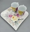 Luxury Set of Plate and Mugs (Yellow and Pink Roses)