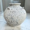 Vase แจกันดินเผาทรงแป้นเรียบปากเล็กบาน สีขาวเก่ามีหู 4 หู ขนาด 24 x 24 cm.