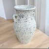 Vase แจกันดินเผาปากบาน มีหู 2 หู สีขาวเก่า ขนาด 23 x 35 cm.