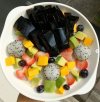Recipe: Grass Jelly & Fruit in Fresh Milk Recipe: Grass Jelly & Fruit in Fresh Milk