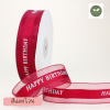 ริบบิ้น สีแดงไวน์ผ้าพิมพ์ลาย Happy birthday หน้ากว้าง2.5 cm ความยาว 50 หลา