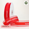 ริบบิ้น สีแดงสว่างผ้าพิมพ์ลาย Happy birthday หน้ากว้าง2.5 cm ความยาว 50 หลา