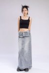 BLEACH DENIM STRAP DETAIL SKIRT