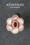 CAMELLIA FLOWER - Garnet, Mother of Pearl Ring (Pre-order 45 days)