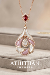 CAMELLIA FLOWER - Garnet, Mother of Pearl Pendant (Pre-order 45 days)