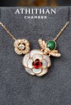 BEE & BLOOM - Garnet, Malachite, Mother of Pearl Pendant Necklace