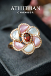 CAMELLIA FLOWER - Garnet, Mother of Pearl Ring (Pre-order 45 days)