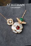 BEE & BLOOM - Garnet, Malachite, Mother of Pearl Pendant Necklace