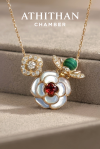 BEE & BLOOM - Garnet, Malachite, Mother of Pearl Pendant Necklace