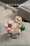 BEE & BLOOM - Garnet, Malachite & Mother of Pearl Ring (พรีออเดอร์ 45 วัน)