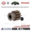 Traxxas Part #6485X 12-tooth pinion gear (1.0 metric pitch) fits 5 mm motor shafts and includes set screw for RC E-Revo X-Maxx XRT