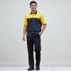เสื้อช็อป แขนสั้น สีกรมต่อบ่าสีเหลือง ผ้าดีวาย