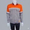 เสื้อช็อป แขนยาว สีเทา ต่อบ่าส้ม