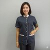 เสื้อแม่บ้าน คอจีน สีกรม แต่งเทา
