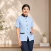 เสื้อแม่บ้าน คอจีน สีฟ้า