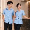 เสื้อแม่บ้าน คอฮาวาย สีฟ้ากุ๊นดำ