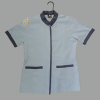 เสื้อแม่บ้านคอจีน สีเทาอมเขียวแต่งดำ