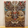 Hand Carved 3D Samanea Wood (Chumcha) Pair Fish in Lotus Panel with Mosaic Inlay (Set of 2)