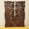 Hand-Carved Lanna Twin Peacock and Deer Wood Wall Art (Natural Tone)