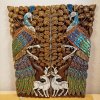 Hand Carved 3D Samanea Wood (Chumcha) Peacock & Deer Mosaic Panel (Set of 2)