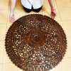 Round Floral Mandala Wood Carving Panel (90 cm, 3-Piece Set)