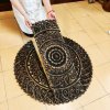 Round Black Floral Mandala Wood Carving Panel (90 cm, 3-Piece Set)