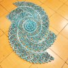 Distressed Teal Lotus Mandala 3-Panel Wood Carving Wall Art 90cm