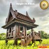 Large Size Thai Spirit House Shrine Teak Wood Worship Buddha Amulet Height 23.5” Handcraft Outdoor Decoration Garden Bird House Home Decor New Ship with Certificate of Teak Wood