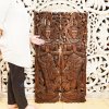 Large Hand-Carved Thai Thep Panom Deity Panel 120cm Chamcha Wood