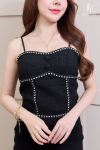 Jolie Top เสื้อครอปสายเดี่ยว ผ้าทวีต สม๊อคหลัง