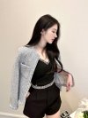 SA Blooming Tweed Jacket แจ๊คเกตผ้าทวีดสีฟ้าตัดขาว