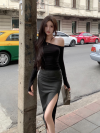 Ruin shirring uneven long skirt 2color กระโปรงยาวเอวสูงดีเทลผ่าข้าง