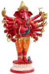 พระบูชาพิฆเนศปาง 16 กร สูง 24" เพ้นท์สีแดงปิดทองคำแท้