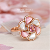 CAMELLIA FLOWER - Padparadscha, Mother of Pearl Ring