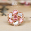 CAMELLIA FLOWER - Padparadscha, Mother of Pearl Ring