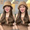 รหัส K35 - วิกหมวกขนนุ่มสีน้ำตาลกากี : (ผมลอนยาว) ความยาว 50 ซม. แบบเย็บติดหมวก ถอดไม่ได้ (แถมเน็ต+ขาตั้ง+ของแถม)