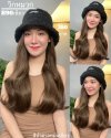 รหัส B90 - วิกหมวกสีดำขนนุ่ม : (ผมลอนยาว) ความยาว 50 ซม. แบบเย็บติดหมวก ถอดไม่ได้ (แถมเน็ต+ขาตั้ง+ของแถม)
